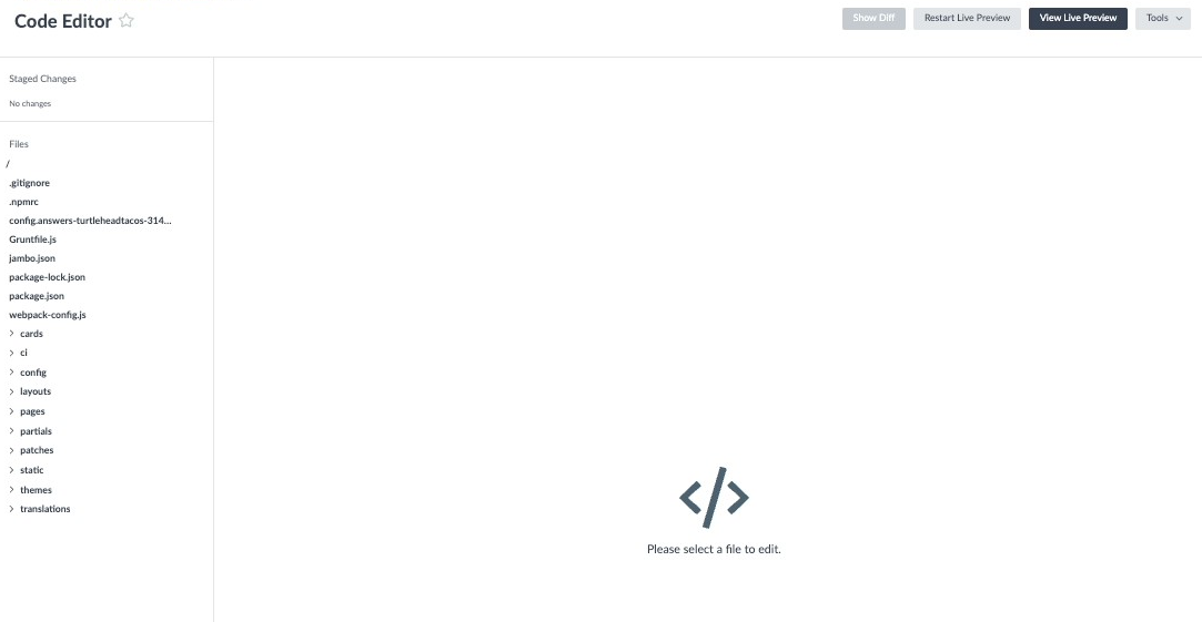 Code Editor initial screen